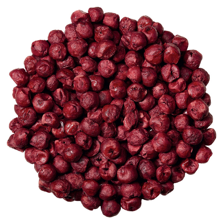 Fresh As Whole Cherries 35g, close up of crunchy tart freeze-dried cherries