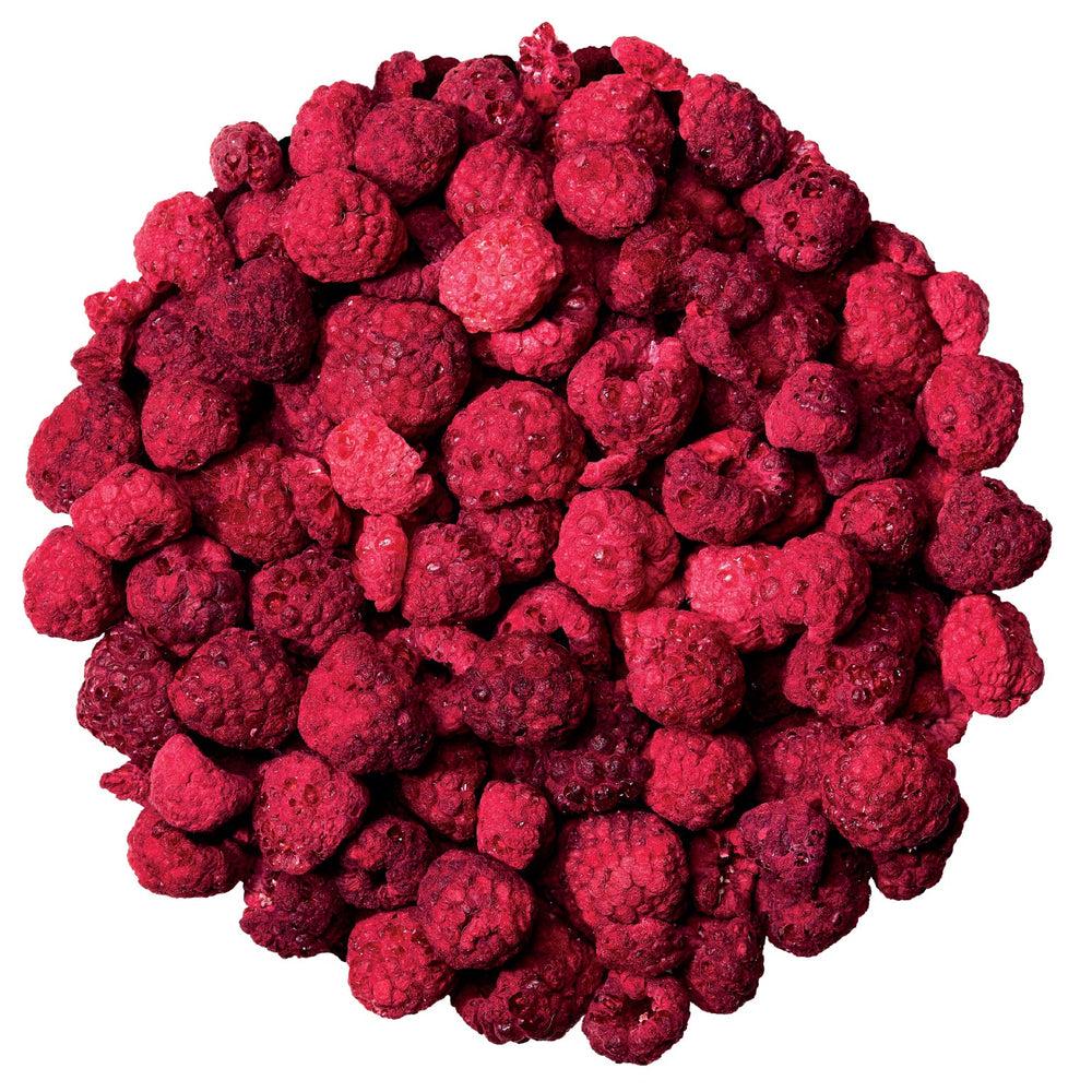 Fresh As Whole Raspberries 30g, close up of crunchy freeze-dried raspberries