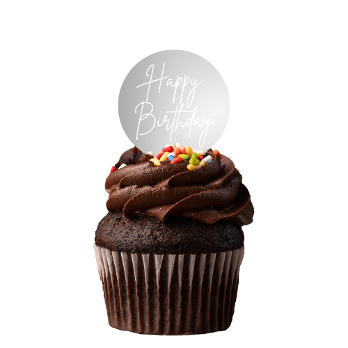 CW Happy Birthday Script Plaque Cupcake Topper - Silver