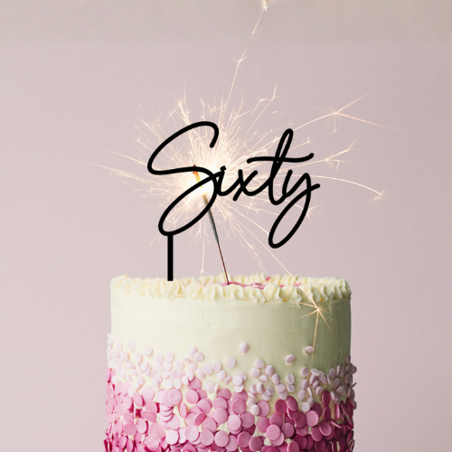 Sixty number cake topper in black or gold acrylic