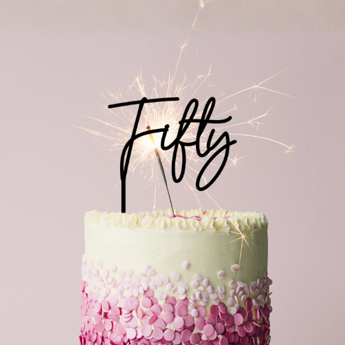 Fifty number cake topper in black or gold acrylic