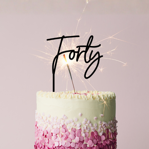 Forty number cake topper in black or gold acrylic