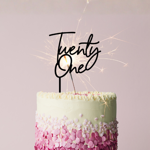 Twenty One number cake topper in black or gold acrylic