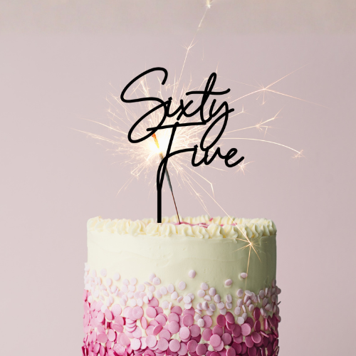 Sixty-Five number cake topper in black or gold acrylic