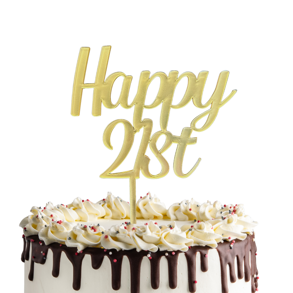 CW Happy 21st Cake Topper - Gold