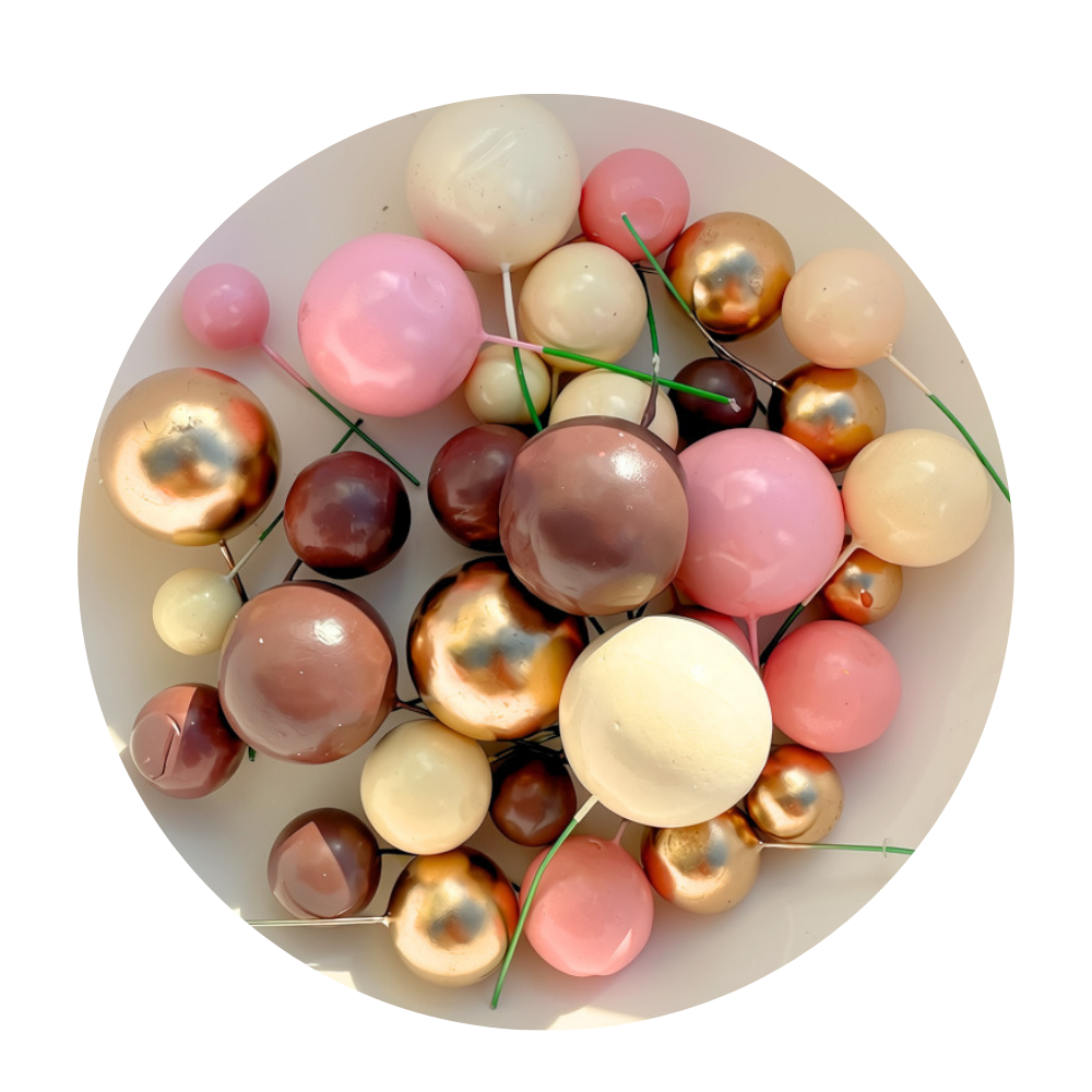 Foam Cake Ball Toppers 32pc - Gold, Cream, Pink and Brown