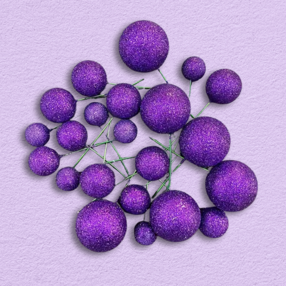 Foam Cake Ball Toppers 20pc - Glitter Purple