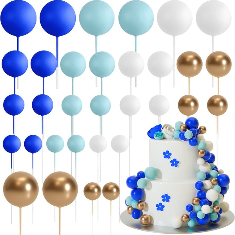 SALE Foam Cake Ball Toppers 32pc - Gold, Blue and White - Limit 2 per person