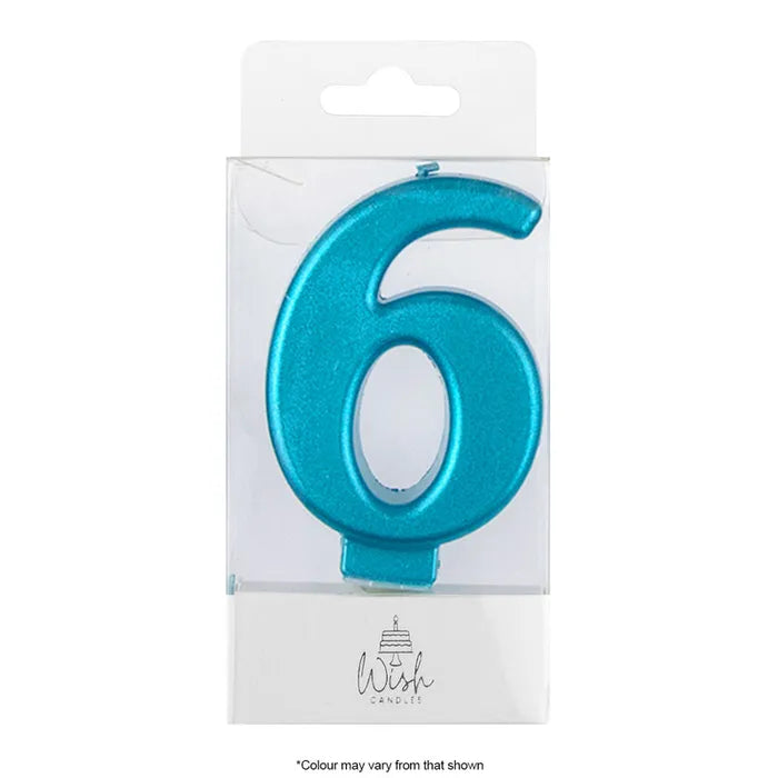 Wish Metallic Number Candle - Blue - 6