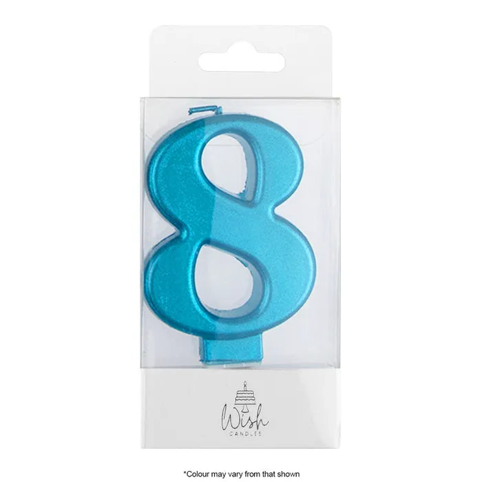 Wish Metallic Number Candle - Blue - 8