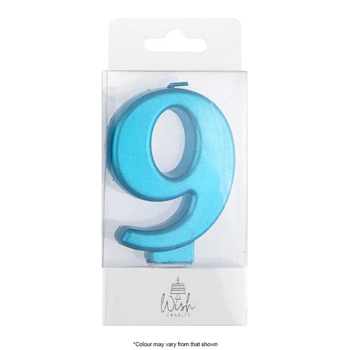 Wish Metallic Number Candle - Blue - 9