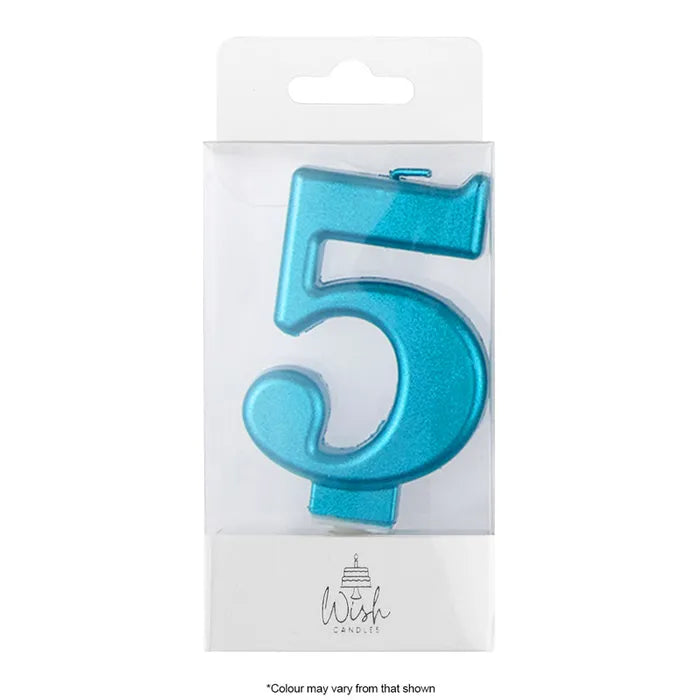 Wish Metallic Number Candle - Blue - 5