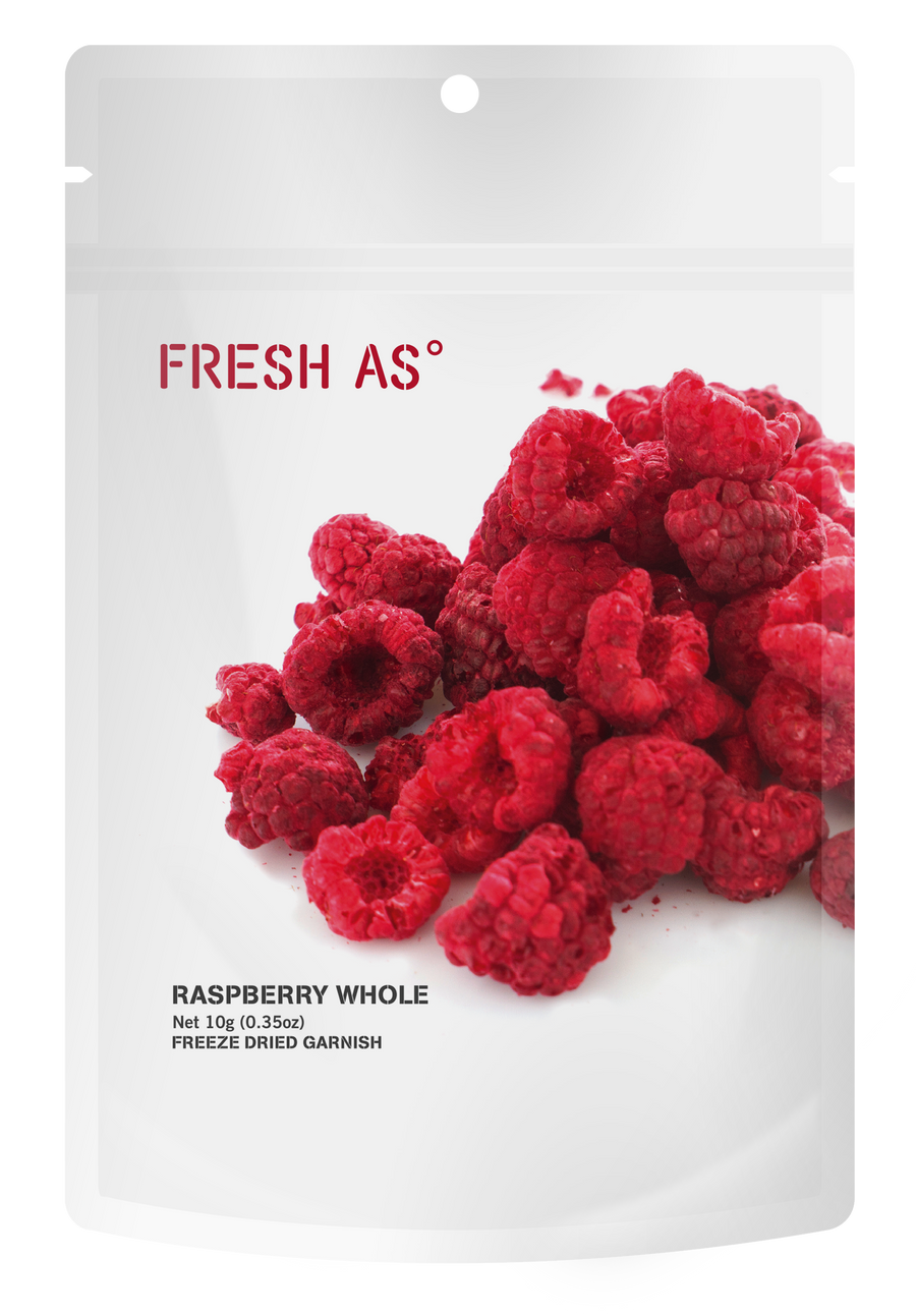 Fresh As Freeze Dried Raspberry Garnish 10g, resealable pouch packaging
