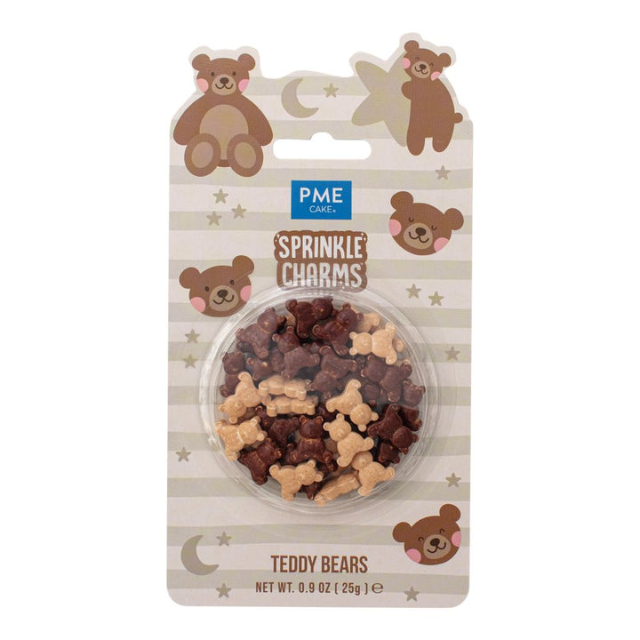 Packaging of Sprinkle Charms Teddy Bears with PME logo on a white background
