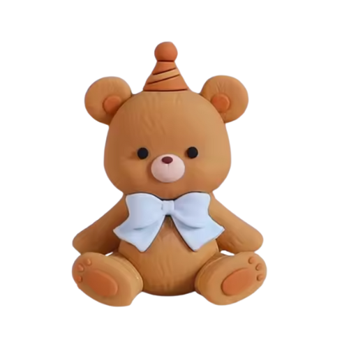 Party Hat Bear with Blue Bow Cake Topper