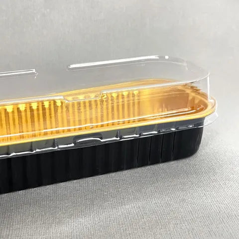 Foil Rectangle Baking Cups with Lids - Gold/Black 10pk