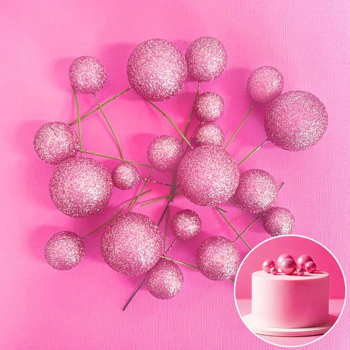 Foam Cake Ball Toppers 20pc - Glitter Dark Pink