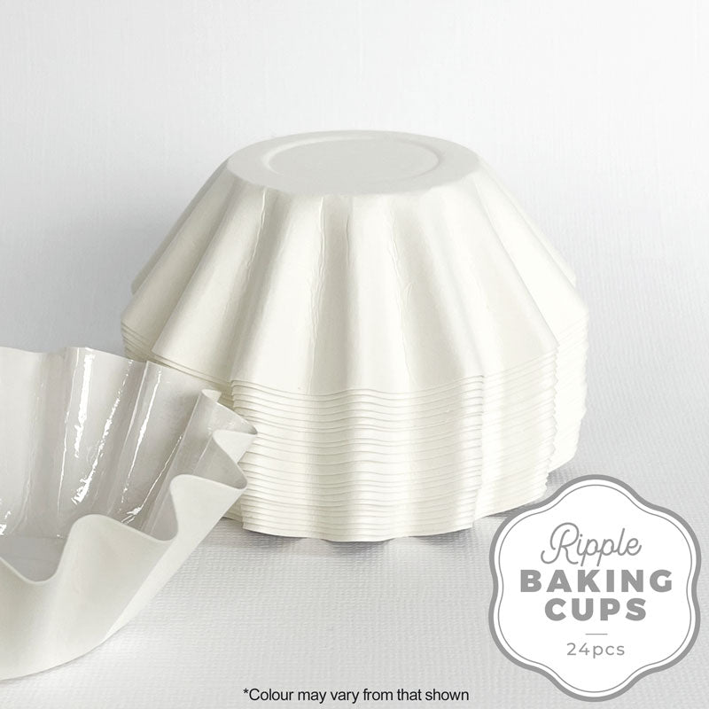 Ripple Baking Cups - White, pack of 24 wavy textured cupcake liners