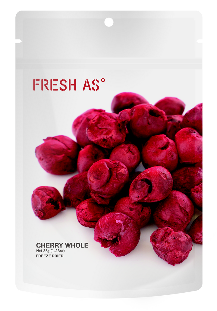Fresh As Whole Cherries 35g, resealable pouch packaging