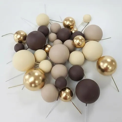 Foam Cake Ball Toppers 32pc - Gold, Brown and Beige