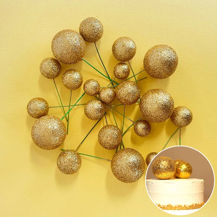 Foam Cake Ball Toppers 20pc - Glitter Gold