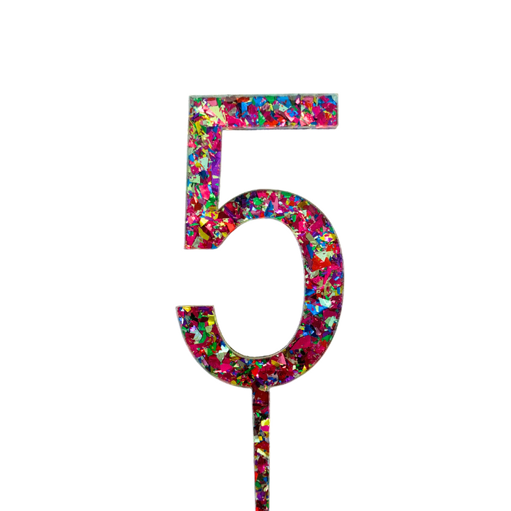 CW Rainbow Glitter Cake Topper - Number 5