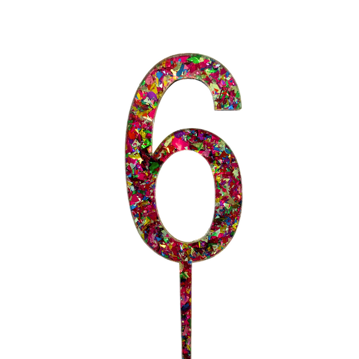 CW Rainbow Glitter Cake Topper - Number 6