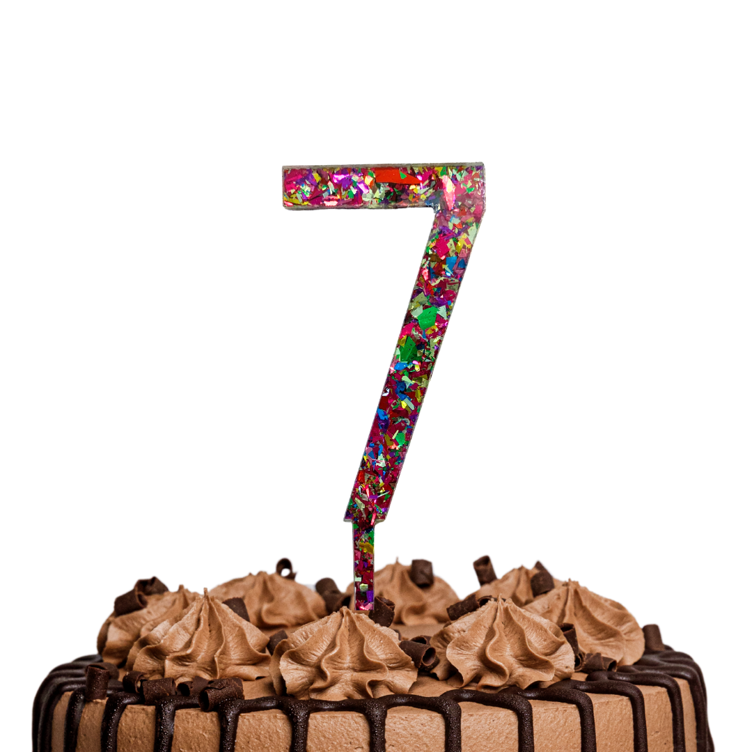 CW Rainbow Glitter Cake Topper - Number 7