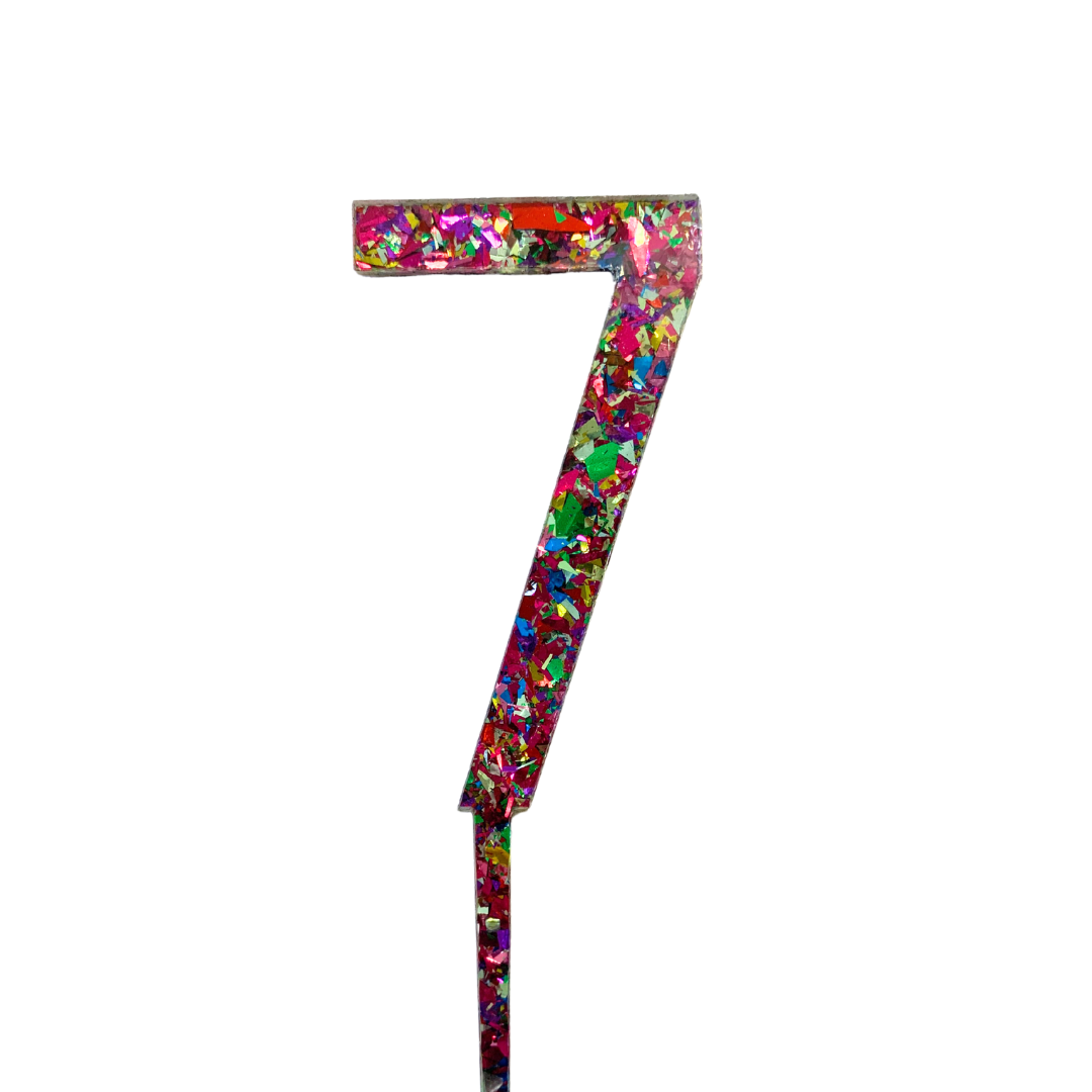 CW Rainbow Glitter Cake Topper - Number 7