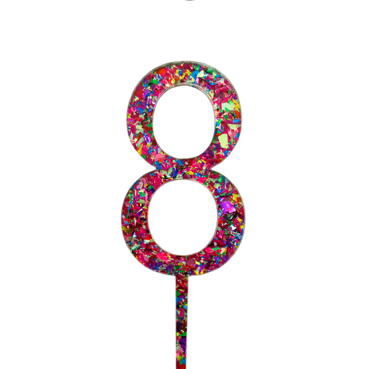 CW Rainbow Glitter Cake Topper - Number 8