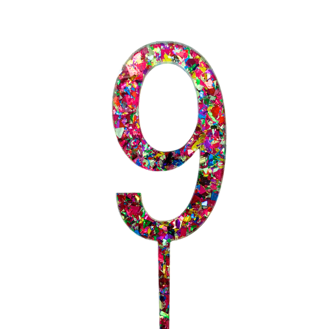 CW Rainbow Glitter Cake Topper - Number 9