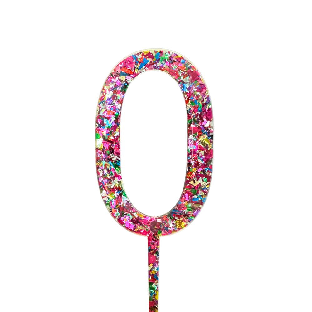 CW Rainbow Glitter Cake Topper - Number 0