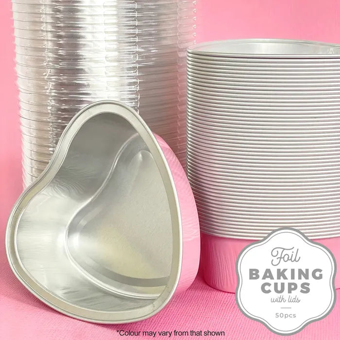 BULK Foil Baking Cups with Lids - Pink Heart 50pk