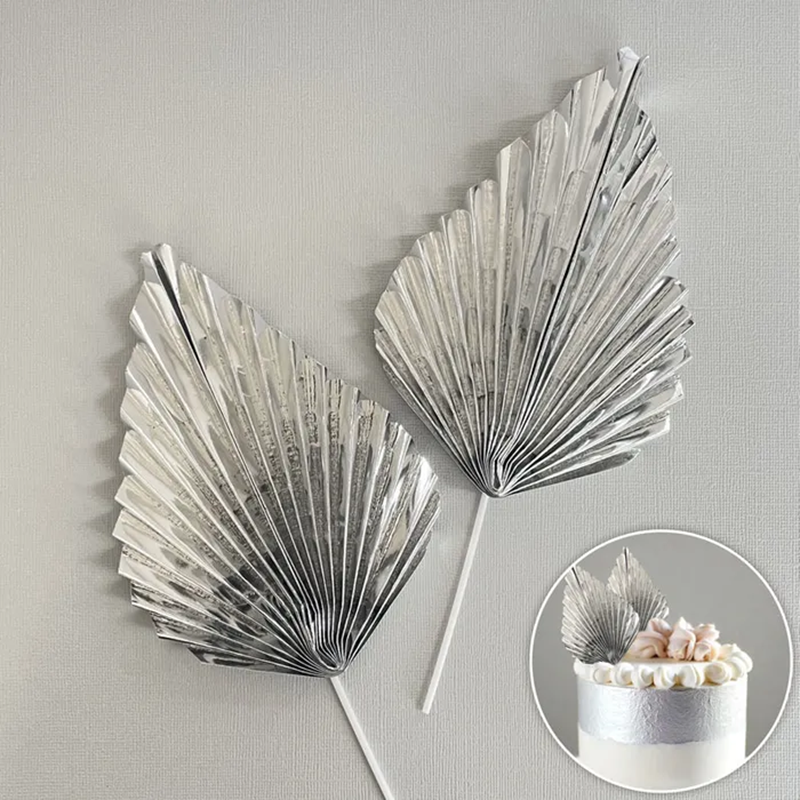 Deco Fan Cake Topper 2pc - Metallic Silver