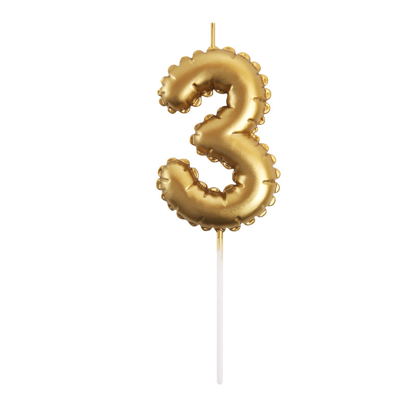 Gold Number Balloon Candle - 3