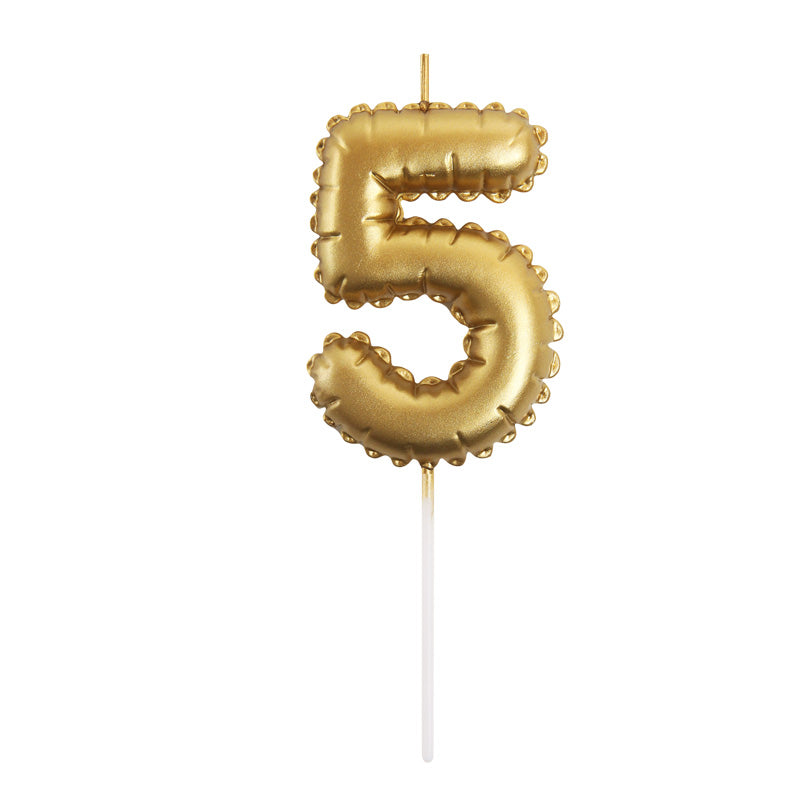 Gold Number Balloon Candle - 5