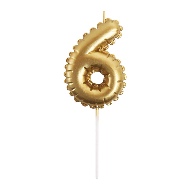 Gold Number Balloon Candle - 6