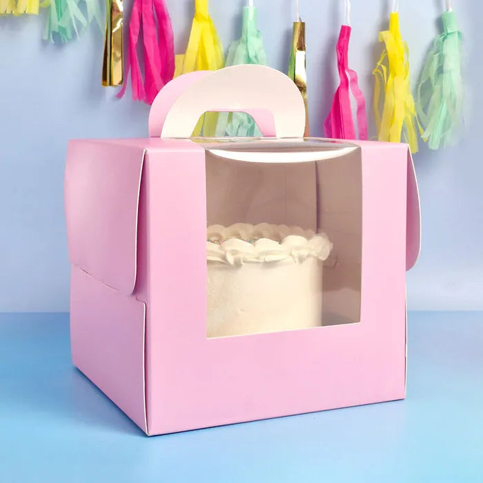 8" Pink Cake Box  with Top Handle (7.8" tall)