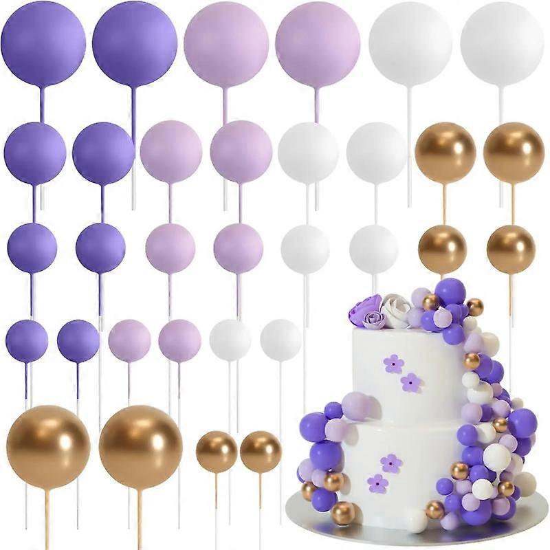 Foam Cake Ball Toppers 32pc - Gold, Purple and White