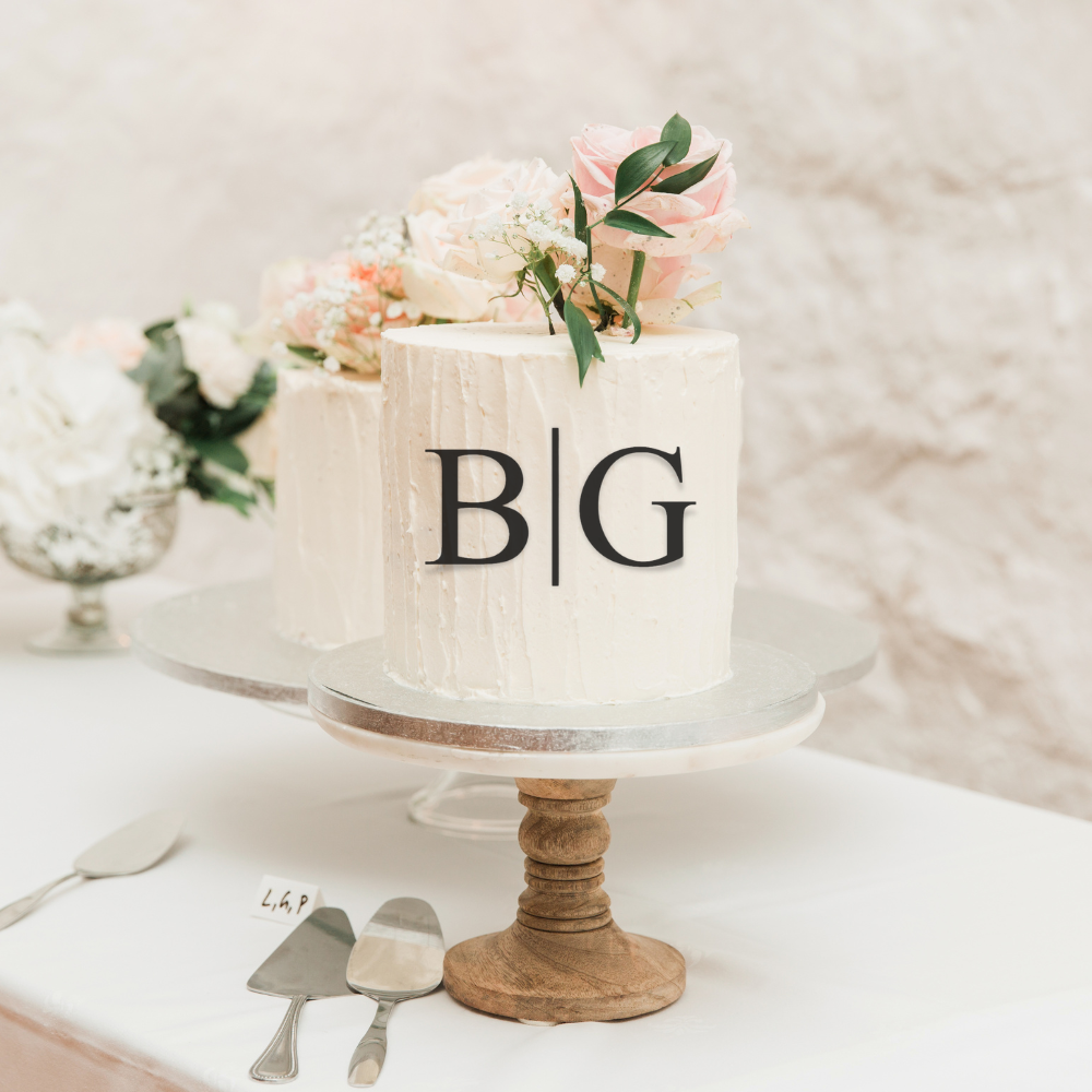 Custom Acrylic Wedding Cake Charm - Initials with Line