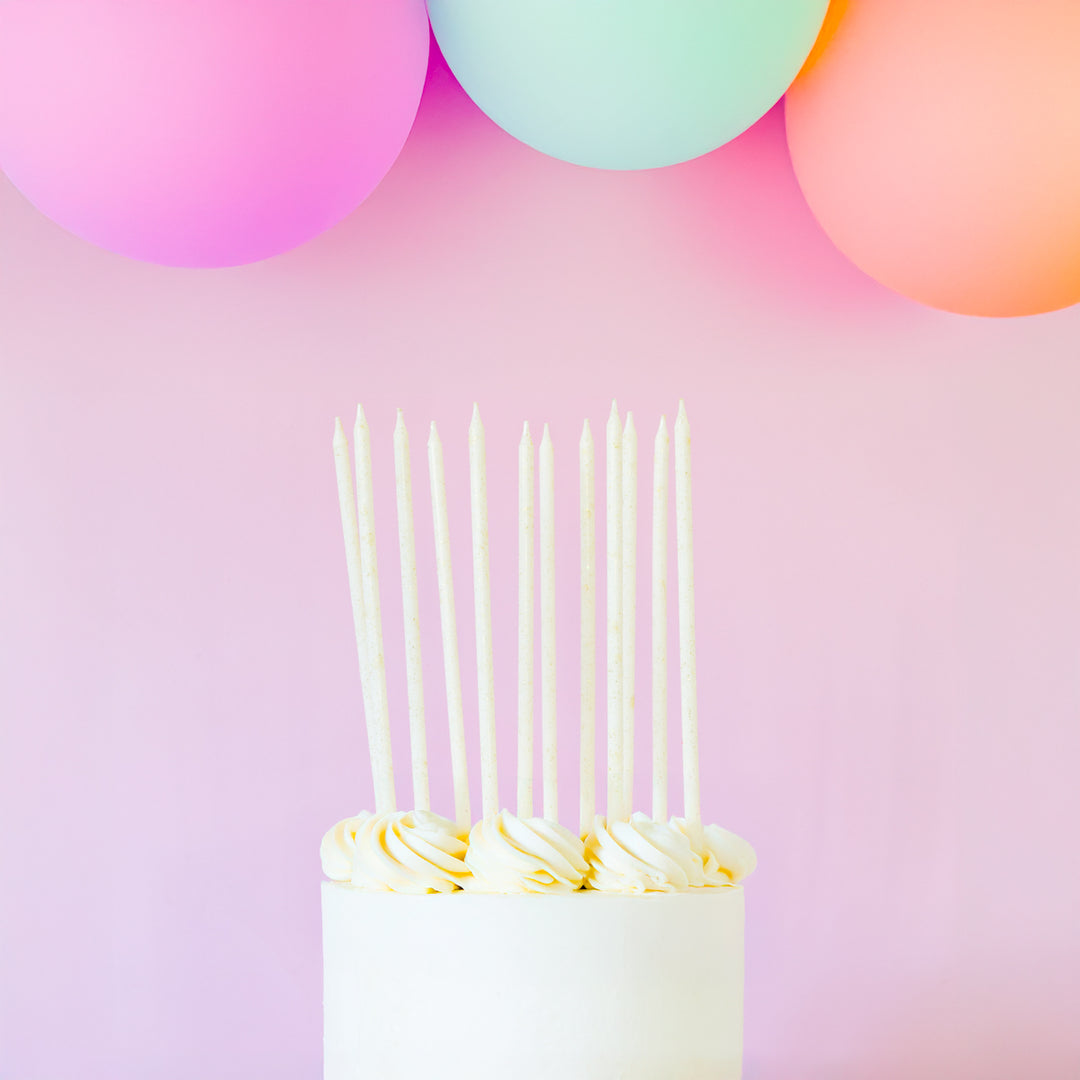 Cake & Candle Tall Candles - White Gold Glitter