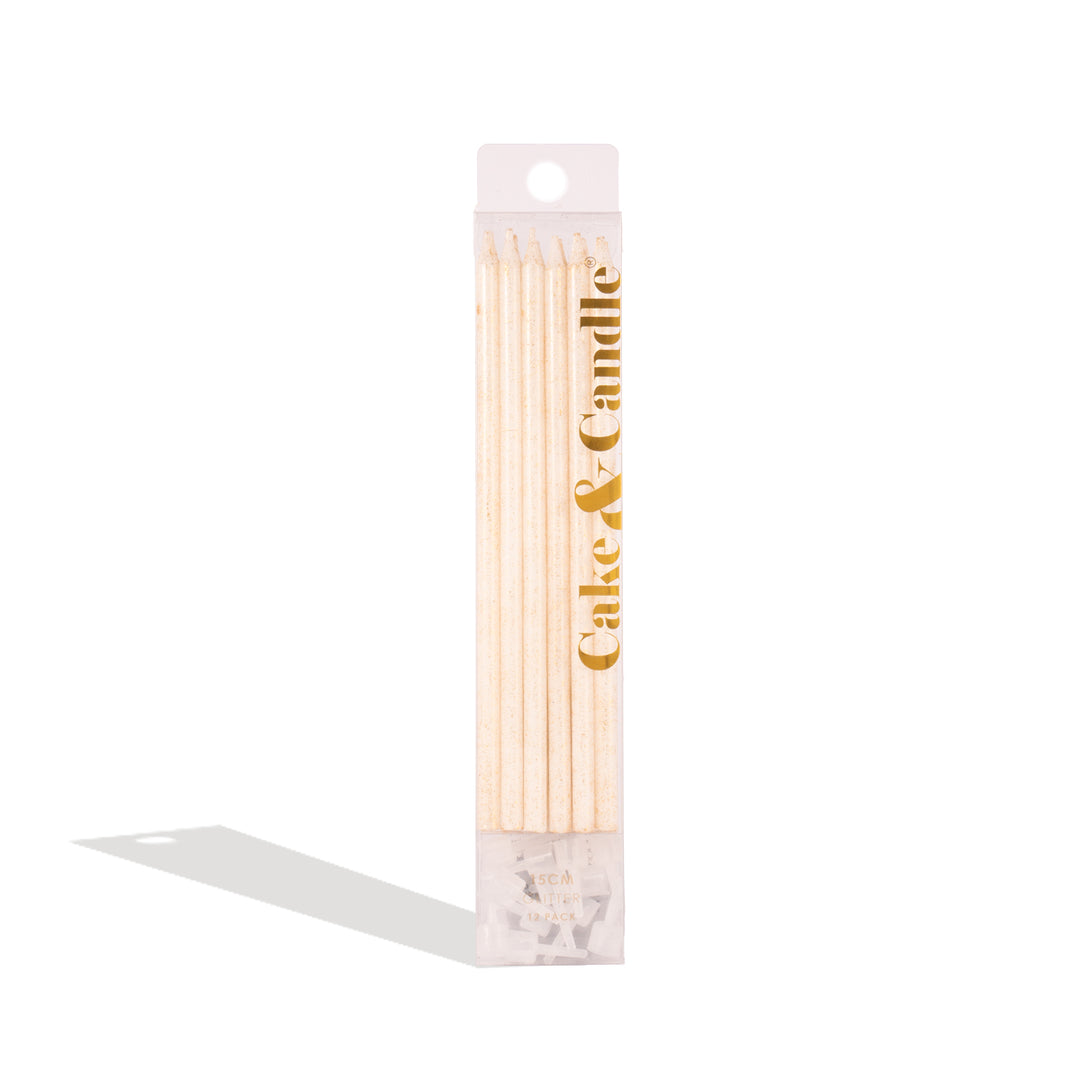 Cake & Candle Tall Candles - White Gold Glitter