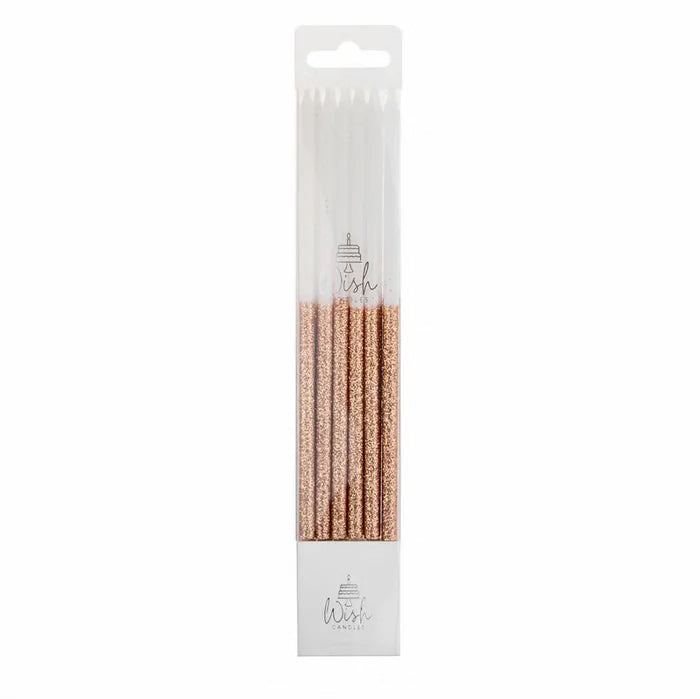 Wish Glitter Dipped Tall Candles - Rose Gold