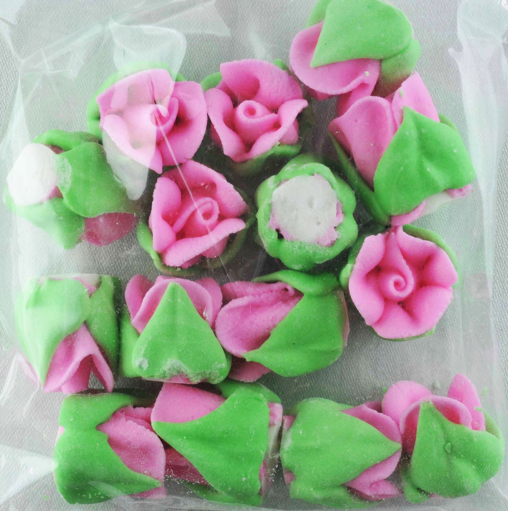 Edible Icing Roses with Leaves - Pink - Cake Warehouse