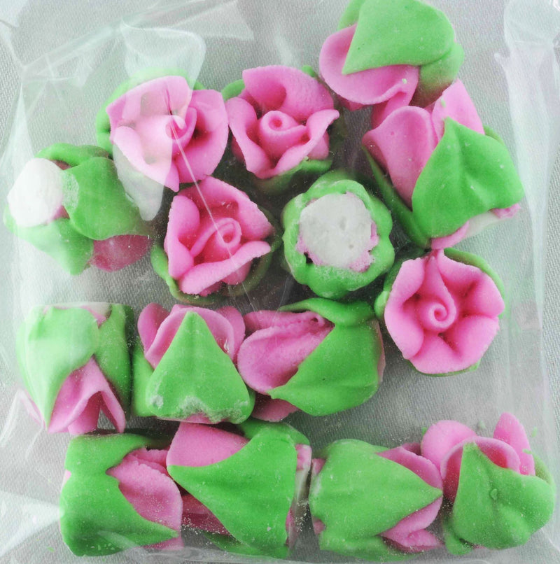 Edible Icing Roses with Leaves - Pink
