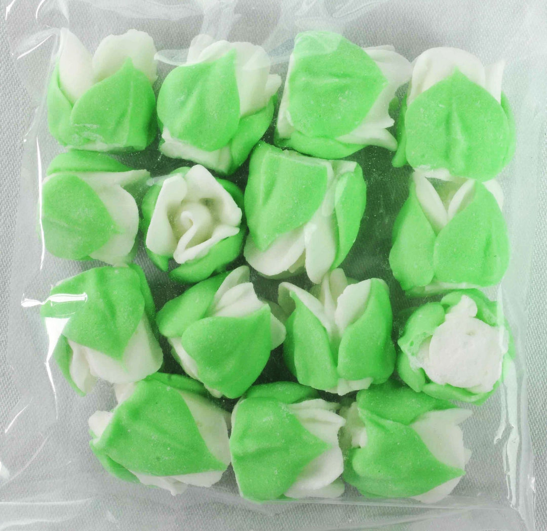 Edible Icing Roses with Leaves - White