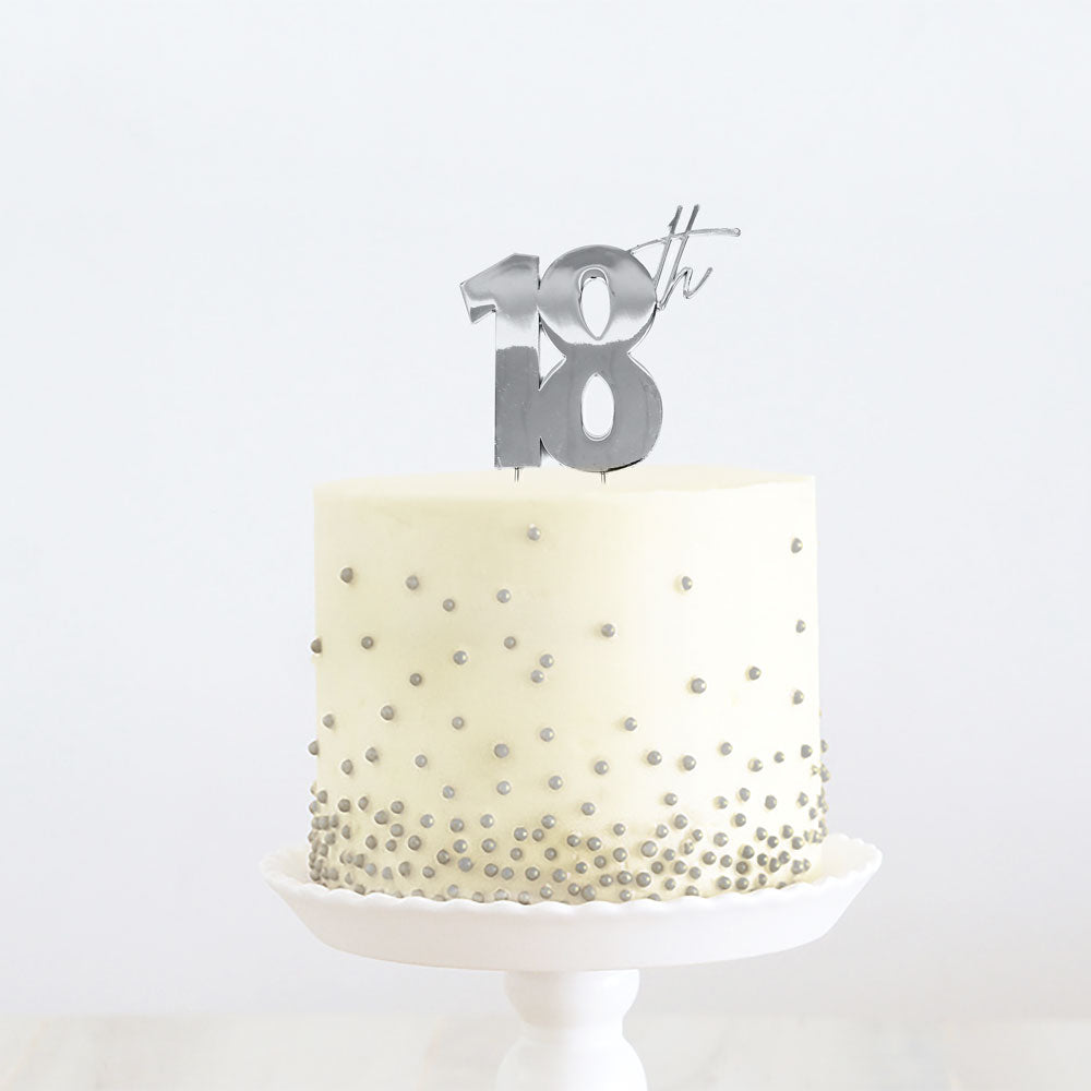 Cake & Candle 18th Cake Topper - Silver
