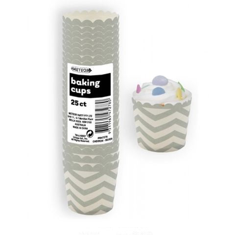 Straight Sided Baking Cups - Chevron Silver