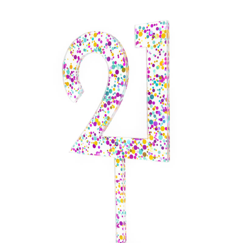 Cake & Candle Rainbow Glitter Cake Topper - Number 21