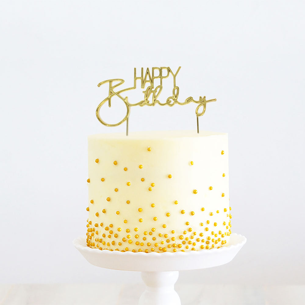 Cake & Candle Happy Birthday Metal Cake Topper #2 - Gold